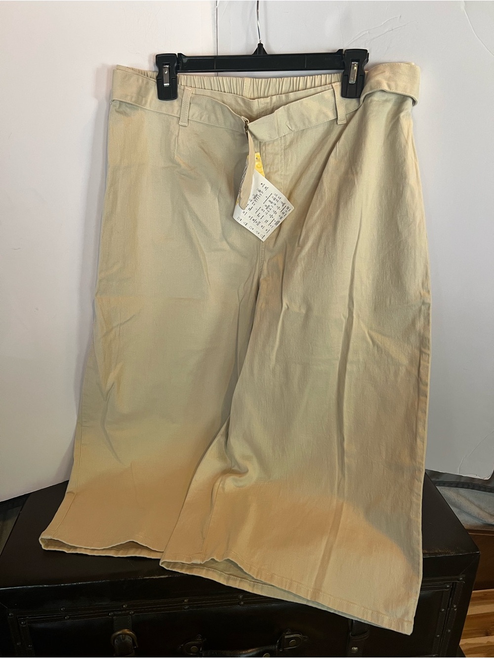 Denim&Co Beige Wide-Leg Chino Pants
